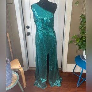 Women's Sexy Sequin One Shoulder Backless Side Slit Bodycon Sparkly Glitter Even